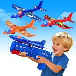 Mothers Day Gift 3 Pack Airplane Launcher Toys, 2 Flight Modes LED Foam Glider Catapult Plane, Outdoor Flying Toy for Kids, Birthday Gifts for Boy Girl 3+ Year Old, B-Day Party Supplies