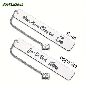 Stainless Steel Bookmark, 2 Counts One More Chapter Or Go To Bed Engraved Bookmark, Perfect Gift for Book Lovers, Graduation & Birthday Present