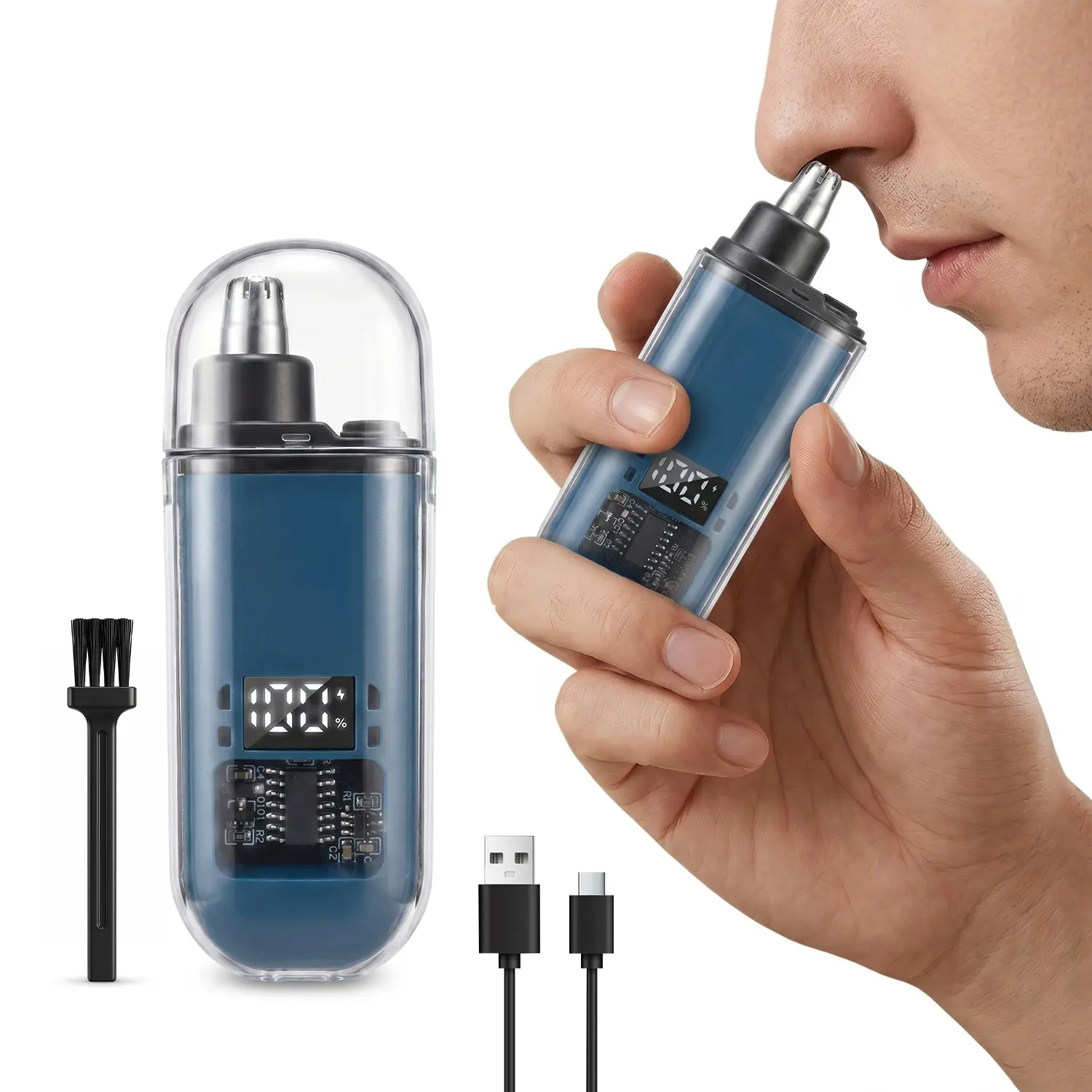 EMPTAN Electric Nose Hair Trimmer for Men - Cordless Quiet Trimmer with Rechargeable Cordless Design, LED Display, Painless Stainless Steel Dual Edge Blades, Eyebrow Facial Hair Shaver, IPX7 Waterproof, Compact Portable Safe Trimming, Rechargeable Cordles
