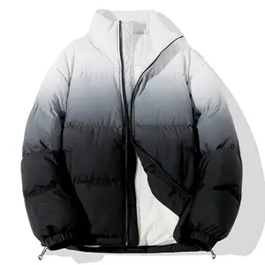 Men's relaxed gradient cotton jacket with pocket, casual stand-up collar zipper long-sleeved cotton jacket, puffer jacket suitable for outdoor wear, men jackets for winter
