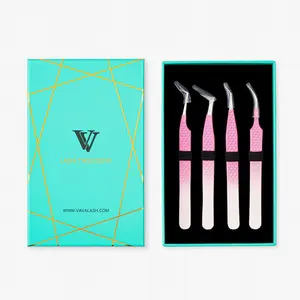 Ombre Pink-White Professional Eyelash Extensions Tweezers Kit