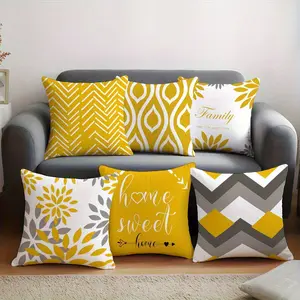 6pcs Modern Style Geometric Pattern Printed Pillow Covers Soft Comfortable Polyester Cushion Covers with Zipper Closure for Living Room Sofa Bed Bedroom Porch Terrace Car Office Home Outdoor Decoration Single Side Printing