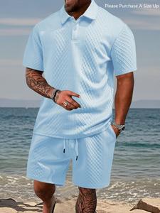 men's solid shortsleeve polo shirt & drawstring waist shorts set, cozy breathable two-piece outfits for daily outdoor wear, men clothes for summer beach, menswear, casual outfit set