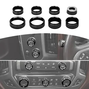 for Silverado Radio AC Control Knobs Cover Trim Rings Black for Chevy Silverado Suburban GMC Sierra 2014-2018 Black Interior Accessories 8pcs