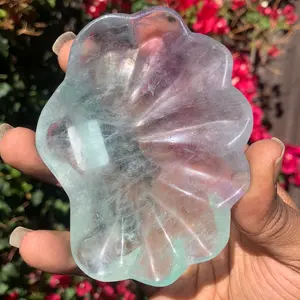 Purple and Green Striped Fluorite Crystal Shell Bowl Large Home Ornament