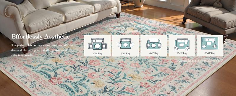 Lahome Flower Washable Area Rugs, Non-Slip Soft Rug for Dining Room, Living Room, Bedroom and Kitchen, Spring Rugs for Decor