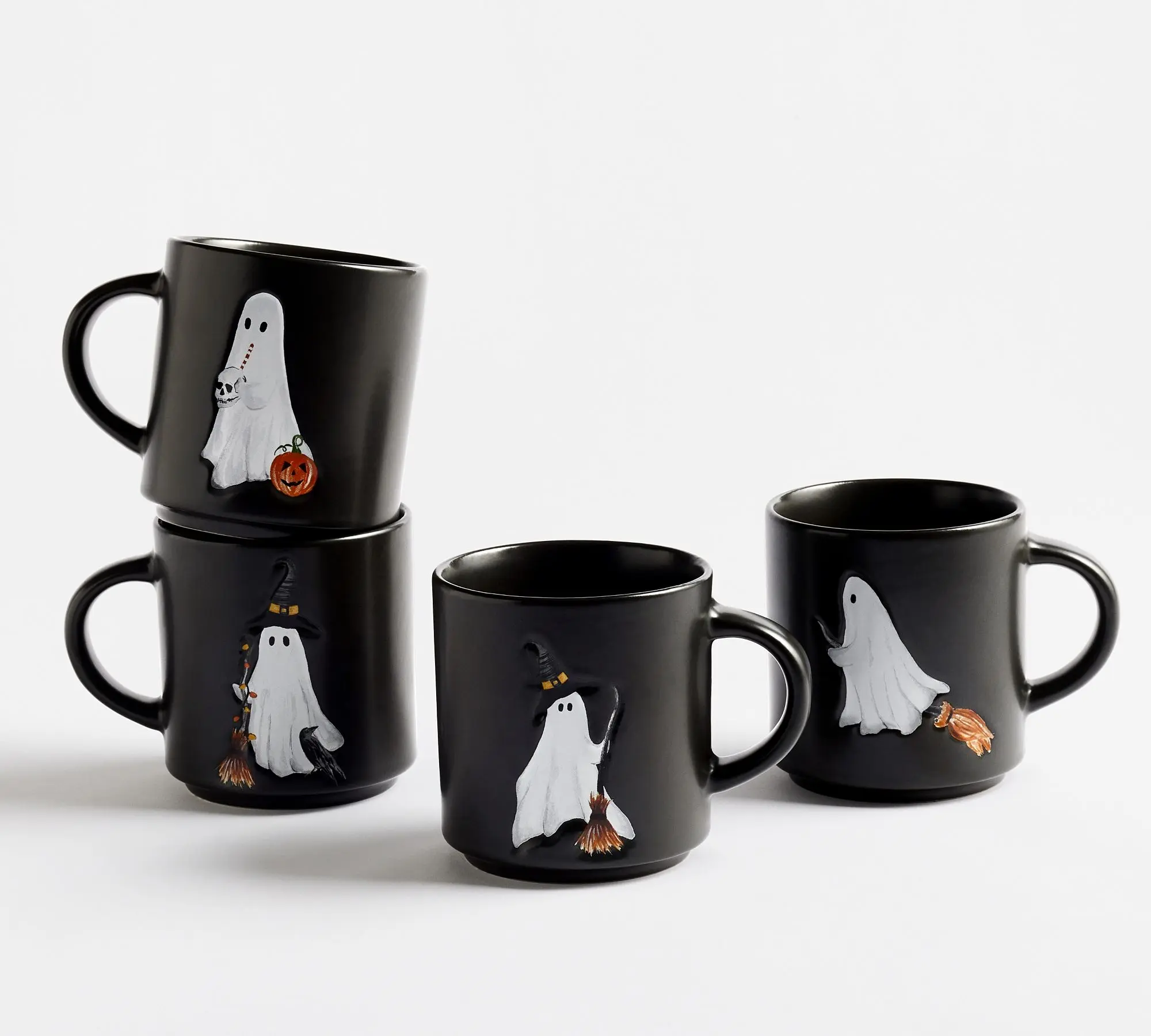 Scary Squad Halloween Stoneware Mugs, Mixed Character Set of 4