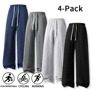 Men's 4 Pack Panel Stitched Wide Straight Leg Sweatpants Ultra Soft Cozy Fabric Fall Winter Drawstring Loose Casual Athletic Trousers with Pockets for Basketball Running Cycling (optional 4 pack or 2 pack).
