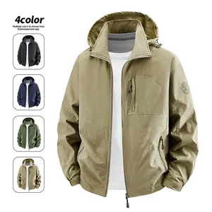 LEDUNTINO Men's Versatile City Outdoor Jacket Windproof Waterproof Hooded Coat Lightweight Breathable Fabric for Hiking Everyday Casual Street Style with Embroidery Designs Adjustable Cuffs Multiple Pockets All Season