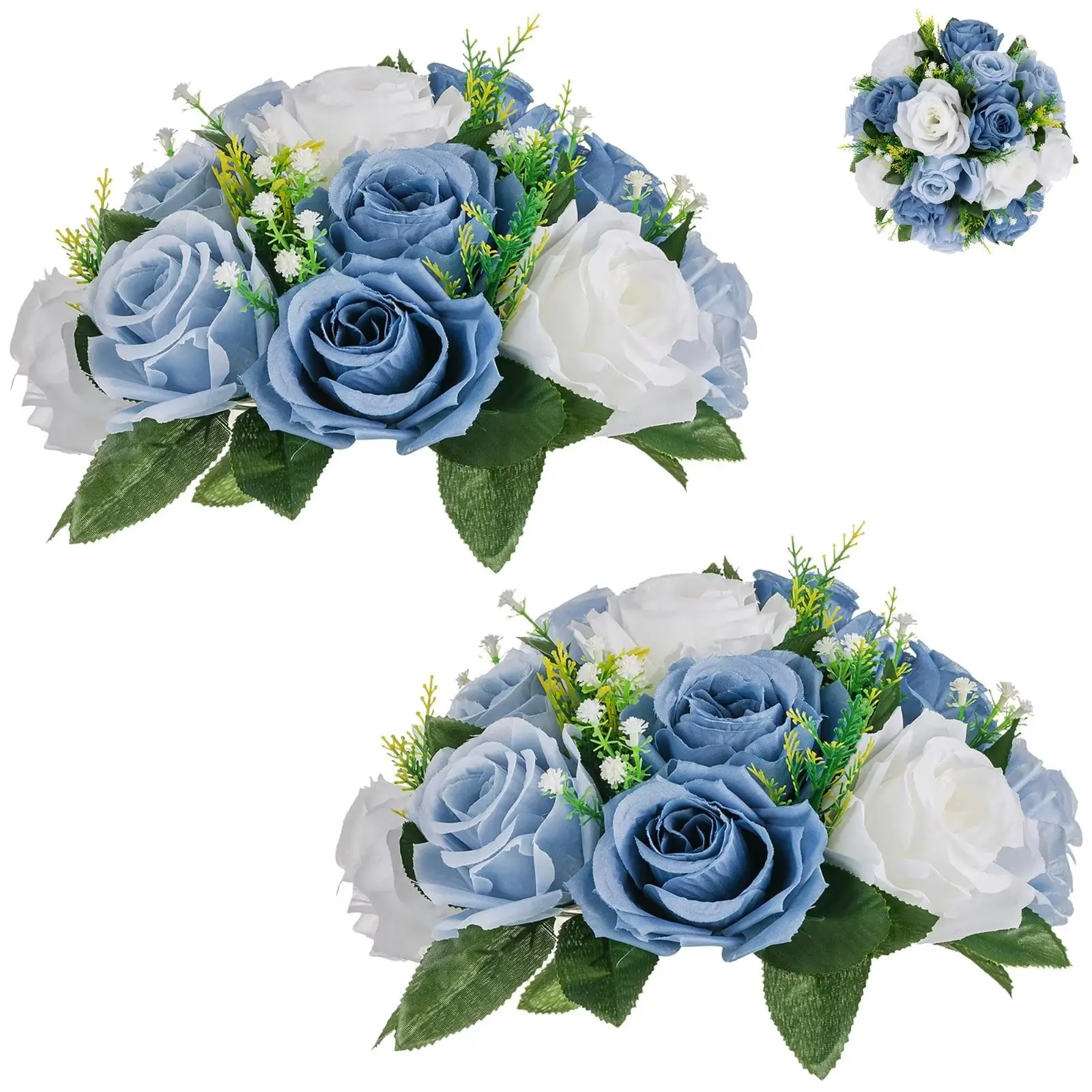 Flower Ball Centerpieces for Table 2 Pack Dusty Blue Roses Artificial Floral Arrangement for Wedding Party Decor