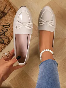 Women's Comfortable Soft Flat Round-Toe Rubber Shoes with Bow, Stylish Office Ballet Slip-Ons, Perfect Dress Shoes for Smart Casual Wear