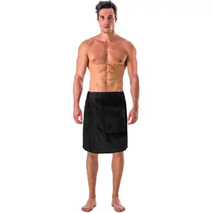 Cotton Terry Velour Adjustable  Wrap Towel for Men (Black, One Size)