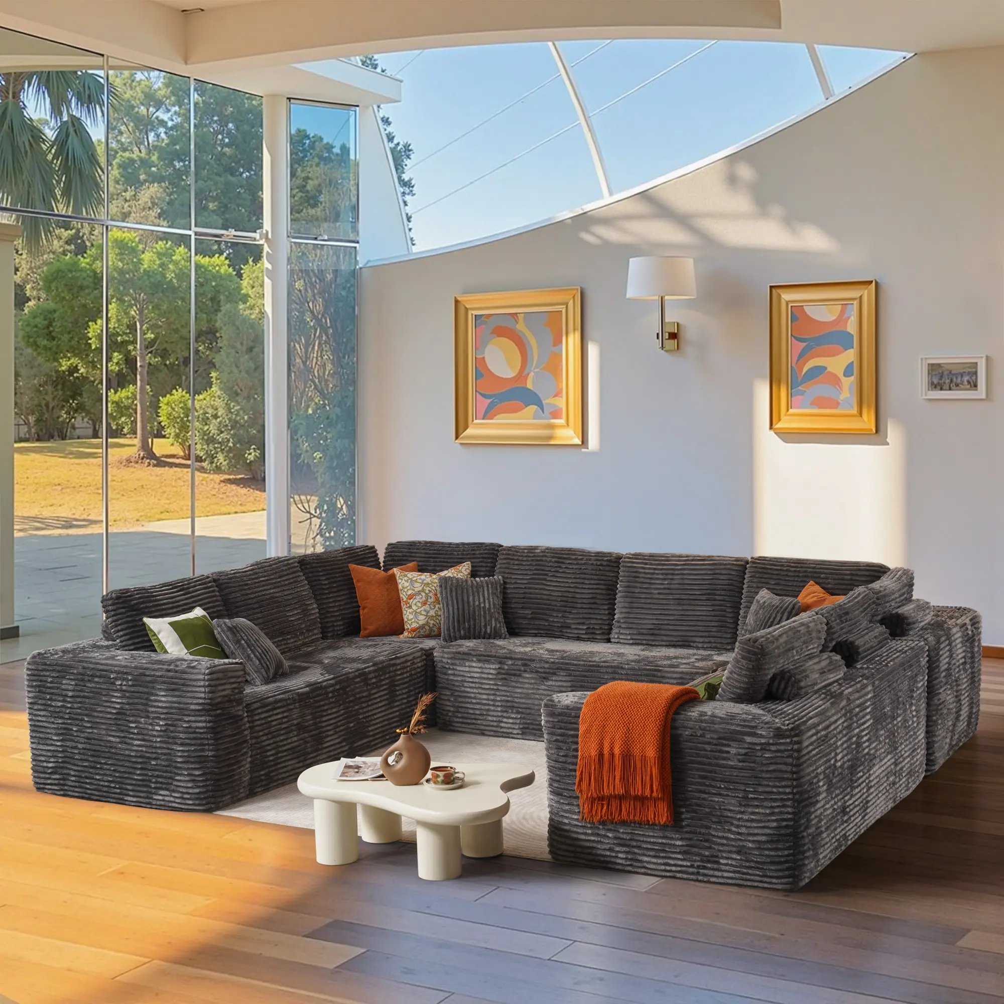XIZZI 135" U-Shaped Oversize Cloud Sectional Couch for Living Room, Modern Upholstered Sofa with Plush Corduroy Deep Seat Chaise Lounge, No Assembly Required
