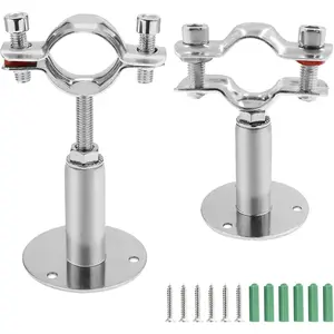 2 Pcs Stainless Steel Adjustable Wall Ceiling Mount Pipe Support Bracket Clamp Pipe Straps, Fit for 1 inch (Dia. 32mm) Pipe Tube