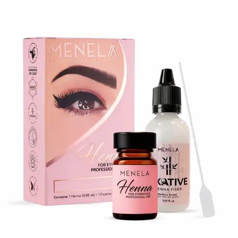 MENELA Eyebrow Henna Tint - Henna Brow Dye with Bamboo Extract for Long-Lasting, Natural-Looking Brows - 2.5g Tint & 15ml Fixer - Perfect Eyebrow Tinting Kit