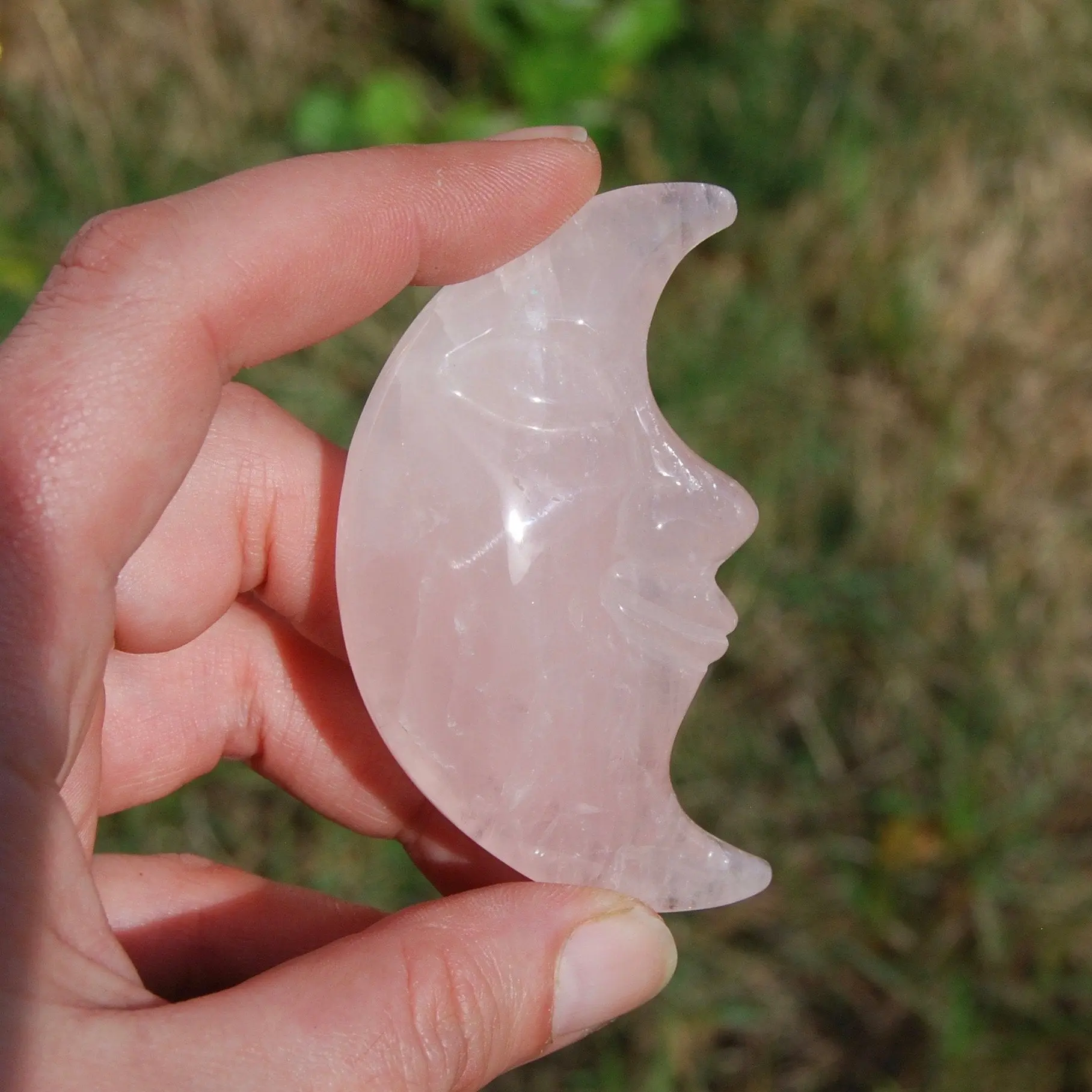 SALE was 34.99 | 3in Rose Quartz Crystal Crescent Moon Face