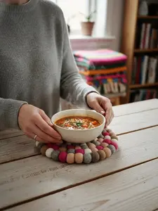 Handmade Wool Felt Trivet Coaster - Heat Resistant Pot Holder - Table Decor Gift