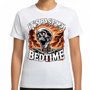 It's Past My Bedtime T-Shirt, Funny Skeleton Meme Flames Graphic Tee, Ironic Tired Humor Short Sleeve Apparel, Aesthetic Embarrassing & Stupid Meme Gift Fashion Top, Viral Trendy Sarcastic Statement Streetwear Shirt