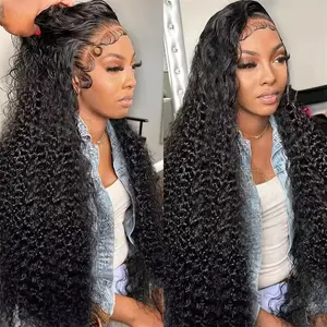 Bling Hair 34 36Inch 13x6 HD Transparent Deep Wave Lace Frontal Wig 180 Density 13x4 Lace Front Wig Human Hair Curly Wigs