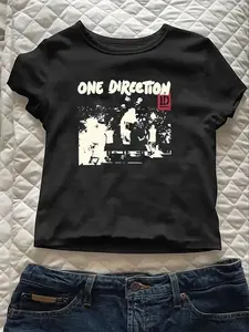 Women’s One Direction Graphic T-Shirt, Y2K Retro Round Neck Crewneck Tee, Casual Short Sleeve Top for Daily Wear, Ladies Cotton Shirt for All Seasons, Comfortable Streetwear, Trendy Everyday Fashion Tee, Perfect Gift for Music Fans