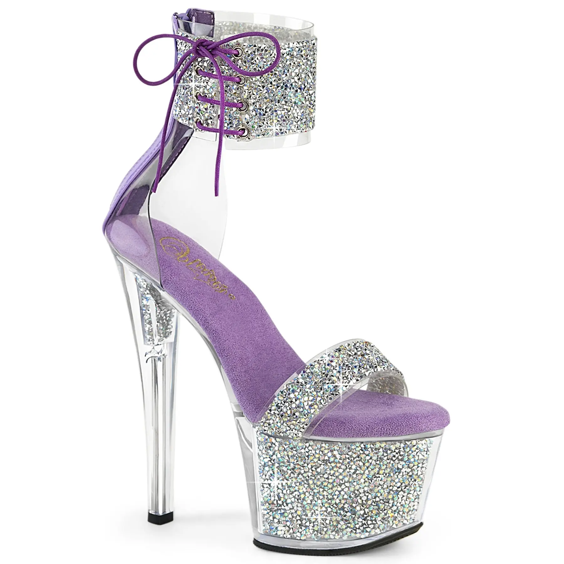 Women's Classy Lavender Silver Rhinestone High Heel Sandals - 7-in Platform, 7-in Heel, SKY-327RSI Fashion Shoe, High Heels
