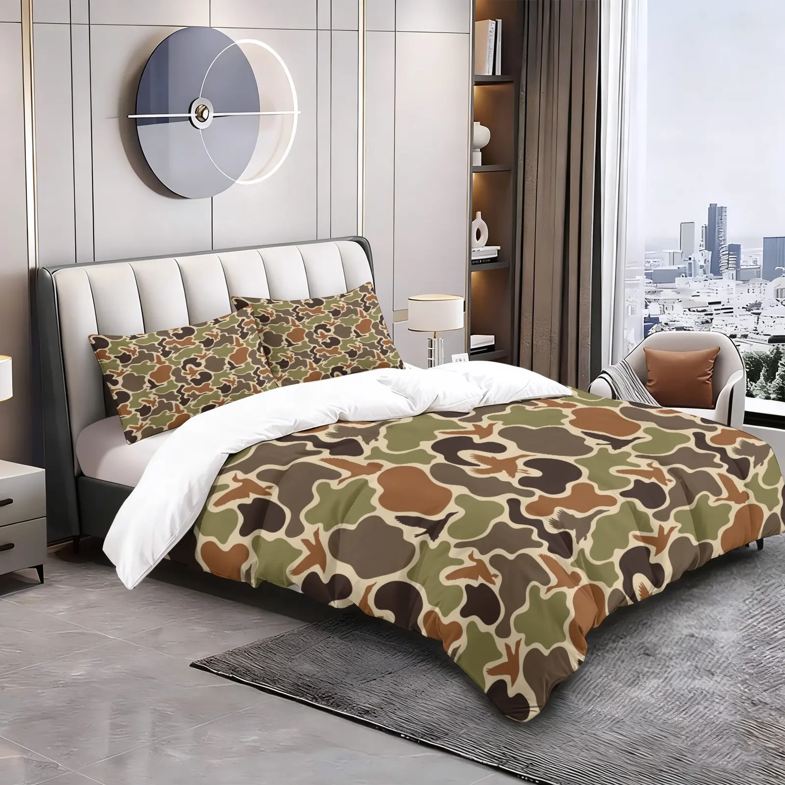 2/3Pcs Duck Camo Duvet Cover Set, No Filler Comforter Cover, Hunting Camouflage Bedding Set, Soft Printed Duvet Cover with Pillowcases, Duck Hunting Themed Bedding Set for Teens Adults Bedroom, Bed Sets Supplies