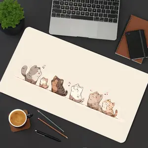 Cute Cats Mouse Pad Kawaii Gaming Mouse Pads Beige Mousepad XXL Rubber Stitched Edges Keyboard Pad Computer Desk Pad Computer Desk Mat Desk Accessories Large Extended Desk Decor For Office