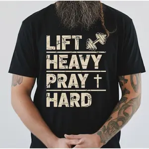 Lift Heavy Pray Hard Unisex T-shirt, Christian Gym Workout, Faith Fitness Motivation, Strong Body Spirit, Distressed Graphic, Weightlifting
