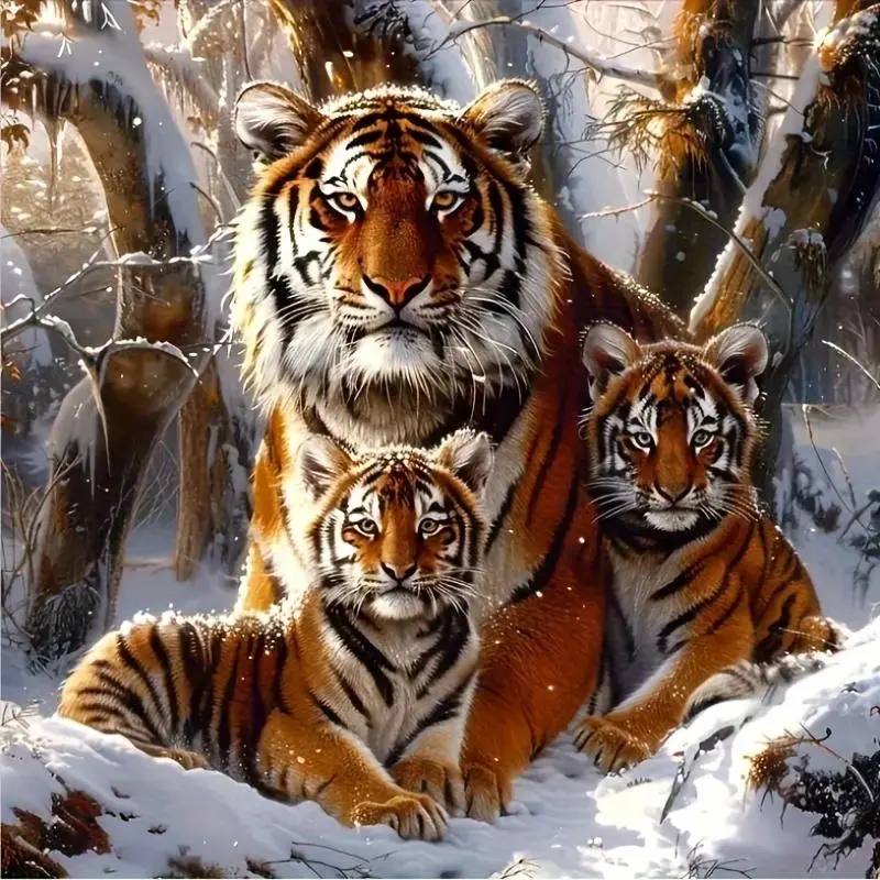 Tiger Pattern DIY Diamond Arts Colorful Painting Kit, 1 Set DIY 5D Diamond Arts Colorful Painting Kit, Wall Art Decor for Home