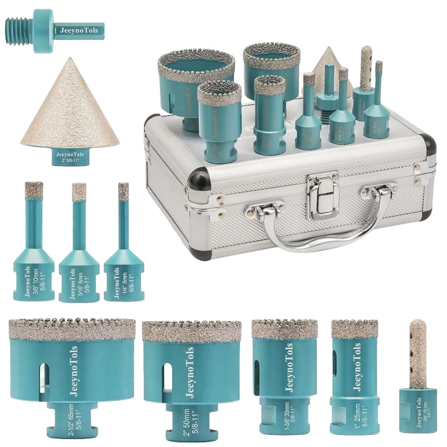 Serrated Brazing Diamond Core Drill Bits Set 10pcs 6/8/10/25/35/50/65mm Drill Bits & 10mm Finger Milling Bit & Beveling Chamfer Bit+Adapter free ship tiles tools, angle grinder tool home repair kit