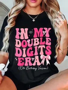 100% Cotton In My Double Digits Era 10th Birthday Version Coquette Bow T-Shirt