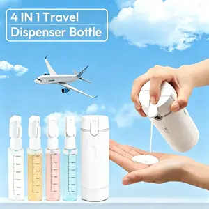 summerwins 4-in-1 Plastic Rectangle Mini Travel Products Dispenser Bottle, Leak-Proof Refillable Silicone Squeeze Container with Lock, Compact Lightweight Toiletry Organizer for Business Trips, Vacations