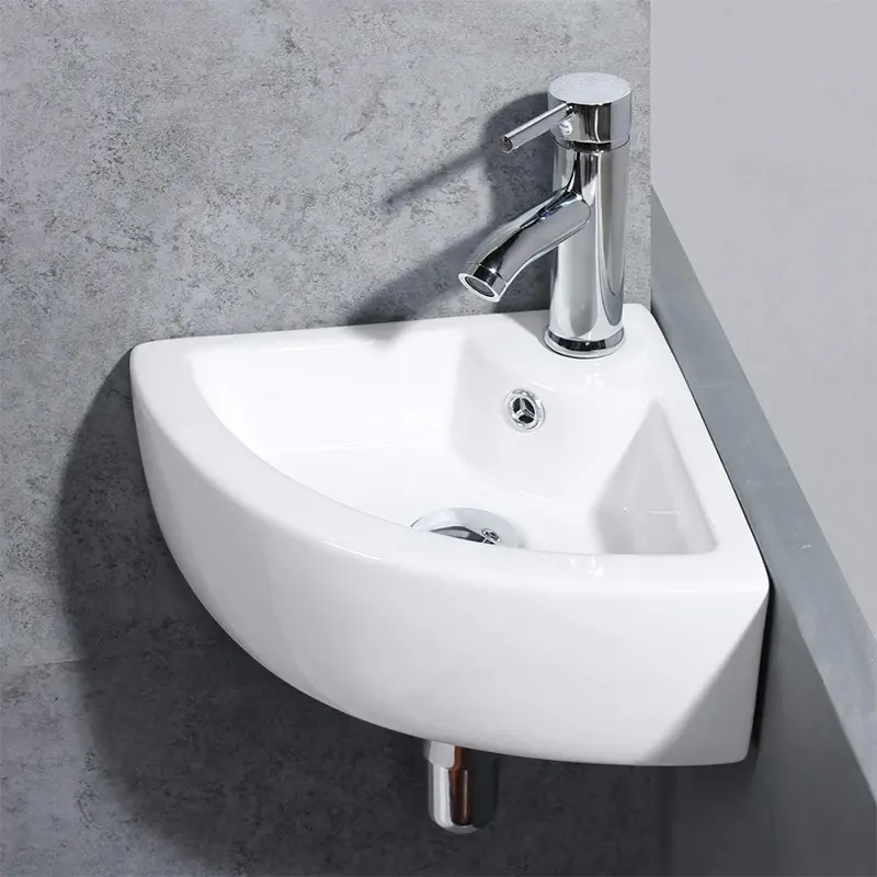 RV Bathroom Sink, Modern White Ceramic Corner Wall-Mounted Bathroom Sink, Smooth Surface, Space-Saving Small Sink, Suitable For RV Bathroom Conversions And Spaces With Limited Space.