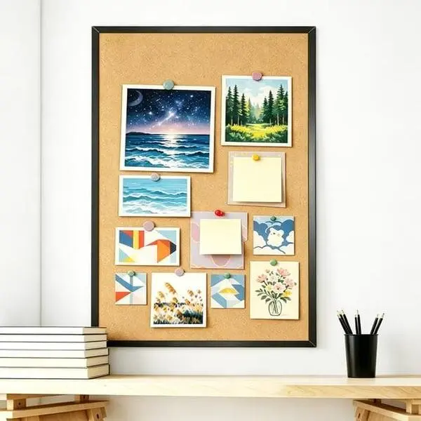 36"x24" Large Wood Framed Cork Bulletin Board - Smooth Wall-Mounted Pin Board with Decor & Photo Display for Office, Home Use Wooden Eye