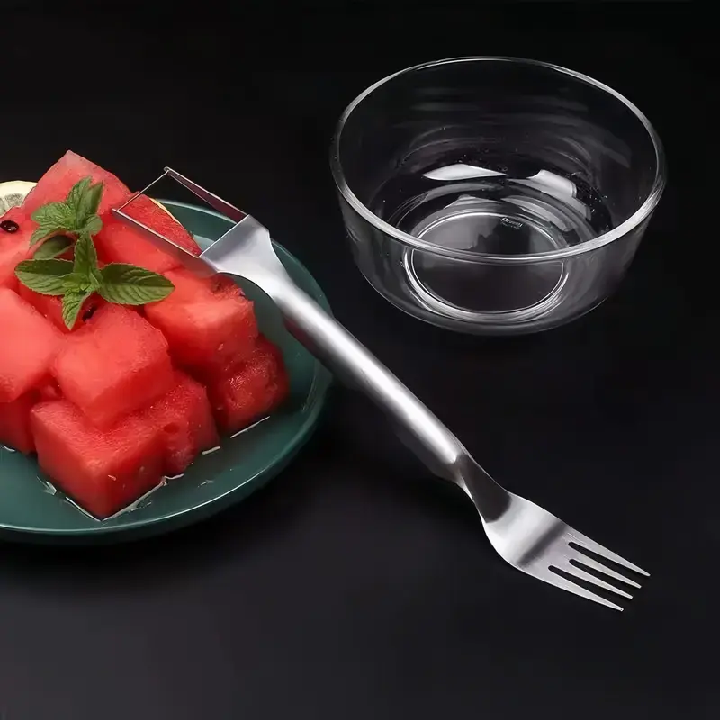 【summervibes】Dual Head Watermelon Cutter Fork | Cut & Eat Watermelon In One Step, Rustproof Stainless Steel Fruit Slicer Perfect For Summer BBQ, Camping & Family Gatherings