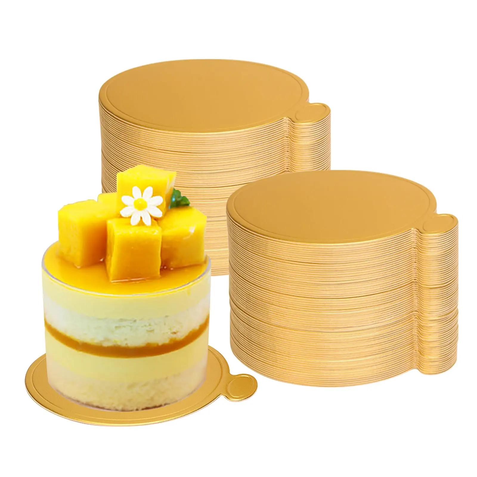 Mini Cake Boards 100Pcs, 3.5 Inch Gold Cake Boards, Mousse Cupcake Base Paper Plates Circle for Cake Dessert