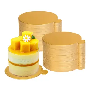 Mini Cake Boards 100Pcs, 3.5 Inch Gold Cake Boards, Mousse Cupcake Base Paper Plates Circle for Cake Dessert
