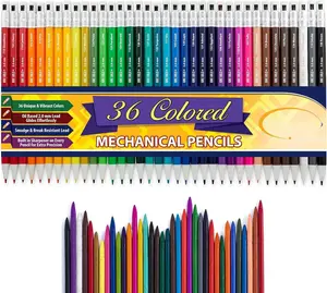 36 Assorted Colored 2.0 mm Mechanical Pencils with 36  Color Leads, Color Name is Printed on Each Pencil Barrel, Built in Rear Sharpener