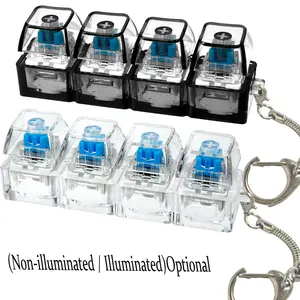 Keyboard Keychain, 4-In-1 Keyboard Button Finger Tapper, Stress Relief Keychain Gift, Transparent Non Backlit Backlit Options