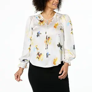 DG2 by Diane Gilman Just Like Silk V-Neck Peasant Blouse
