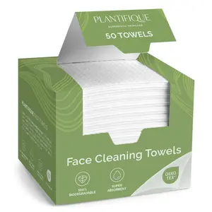 PLANTIFIQUE Disposable Face Towels - 100% Biodegradable Viscose Facial Towelettes for Women Skin Care - Face Cleaning Towel 50 Count