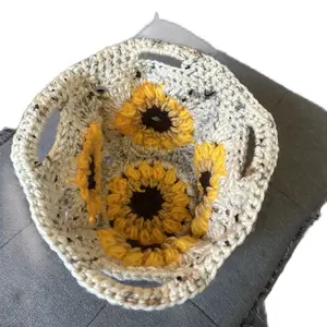 Sunflower Crochet Small Basket