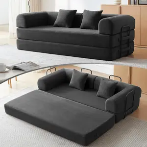 Convertible Sleeper Sofa Bed Corduroy Fabric High-Density Sponge Fixed-Shape Frame Modular Sofa Bed for Living Room Lounge Studio Cozy Comfy Loveseat Sml Black Couch boneless Sectional Couch Furniture Living Room Couches