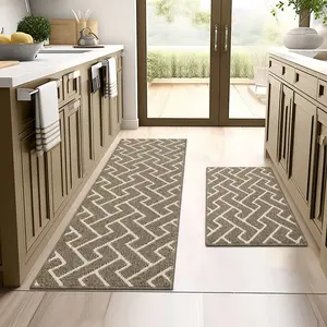 Hicorfe Stripes Flat Weave Stain-Resistant Kitchen Runner Rug Set of 2 – Non-slip, wrinkle-resistant, fade-resistant, comfortable washable rugs for hallways and entryways soft low pile area rug indoor