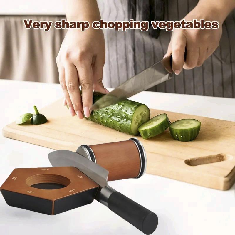 Magnetic roller knife sharpening set, wooden handle sharpening stone, including 1 base and 1 sharpener, equipped with diamond and ceramic sharpening discs, small kitchen knife sharpener with adjustable angles of 15°/20°