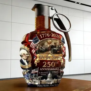 250th Anniversary Grenade Shaped Whiskey Decanter, Handcrafted Glass Liquor Bottle, Perfect Gift for Men, Home Bar Decor & Collectible