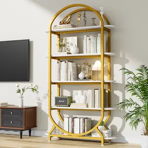Tall Bookshelf Arched Bookcase, Modern 5-Tier Book Shelves with Storage Organizer - Industrial Curved Freestanding Open Display Shelving Unit for Living Room, Library, Home Office