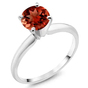 Gem Stone King 14K White Gold Red Garnet Solitaire Engagement 4-Prong Ring For Women | 1.00 Cttw | Round 6MM | Gemstone January Birthstone