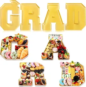 Graduation Charcuterie Board Fillable GRAD Trays 4 Pcs 13.7" Disposable Plastic Letter Shaped Boxes for Chocolate Candy Cookie Snacks Cupcakes Container Decor Photo Props Table Centerpiece Ideas Class of 2026 High School College Grad Party Supplies Gifts