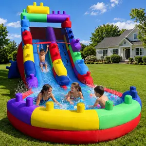Giant Inflatable Water Slide for Backyard, Family Kids Water Park with Double Slides, Splash Pool, Climbing Wall and Water Cannons, Heavy Duty Outdoor Summer Toy for Boys Girls with Air Blower Included
